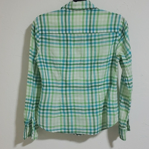 J. McLaughlin Spring plaid lightweight cotton button down shirt size 4 - Picture 3 of 4